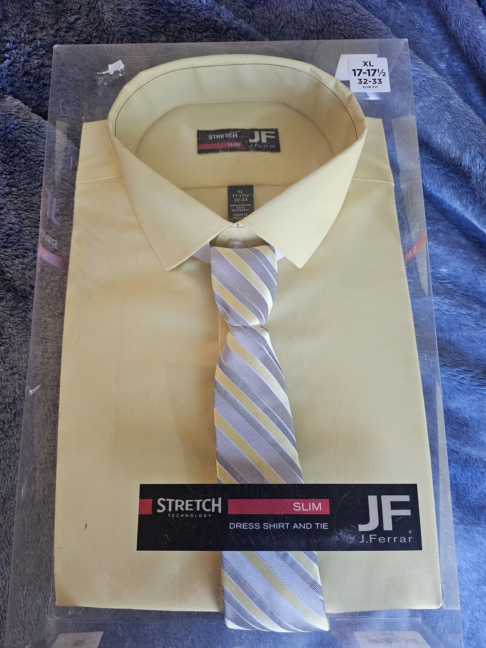 jf j.ferrar Slim Fit Yellow Dress Shirt with Coordinating Tie - Men's